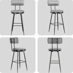 Lot de 2 chaises de bar gris foncé, similicuir, dossier ergonomique, cadre métal, confortables et faciles à nettoyer