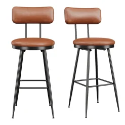 Lot de 4 chaises de bar marron en similicuir, dossier ergonomique, cadre métal robuste, confortables et faciles à nettoyer