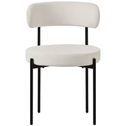 Lot de 6 chaises de cuisine rond en tissu teddy blanc avec dossier pied en acier