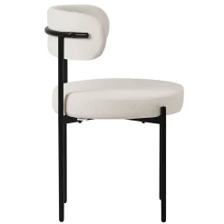 Lot de 6 chaises de cuisine rond en tissu teddy blanc avec dossier pied en acier