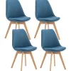 Lot de 4 chaises De Cuisine Lina Avec Surface En Plastique Revêtement En Tissu Bleu Chaise Piètement Bois Hêtre Mobilier Tendances