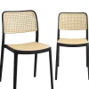 Lot de 2 chaises de cuisine empilables yao, imitation rotin noir et beige