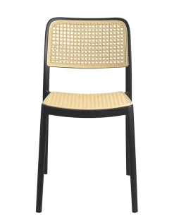 Lot de 2 chaises de cuisine empilables yao, imitation rotin noir et beige