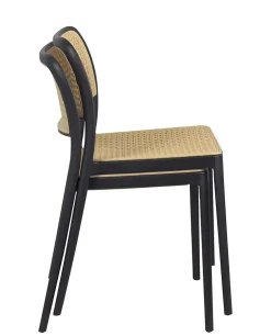 Lot de 2 chaises de cuisine empilables yao, imitation rotin noir et beige