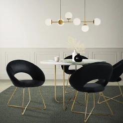 Lot de 4 chaises de salle à manger noir en velours dossier demi-coque pied doré