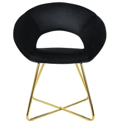 Lot de 4 chaises de salle à manger noir en velours dossier demi-coque pied doré