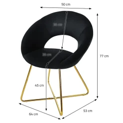 Lot de 4 chaises de salle à manger noir en velours dossier demi-coque pied doré
