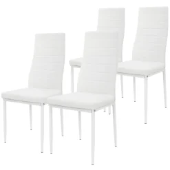 Lot de 4 chaises de salle à manger rembourrées en matériau synthétique blanc