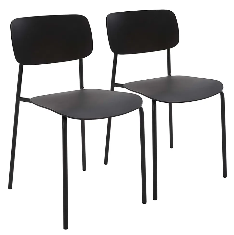 Lot de 2 chaises en acier et plastique noires Oviala