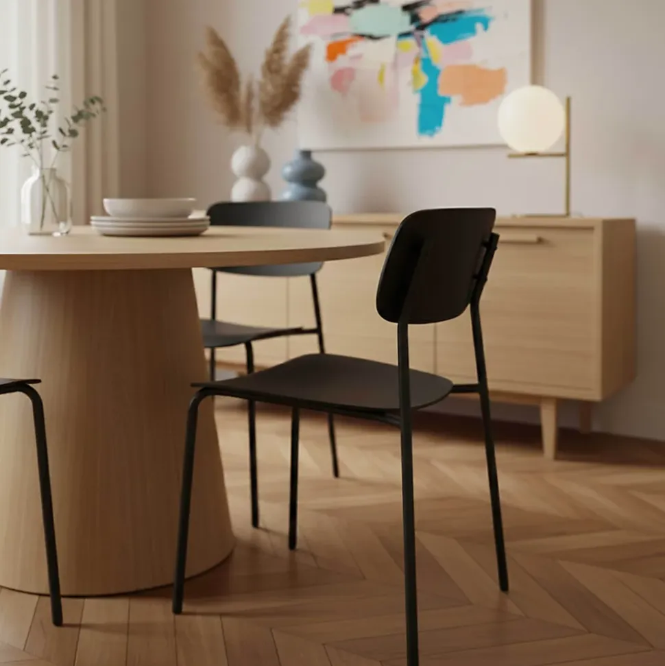 Lot de 2 chaises en acier et plastique noires Oviala