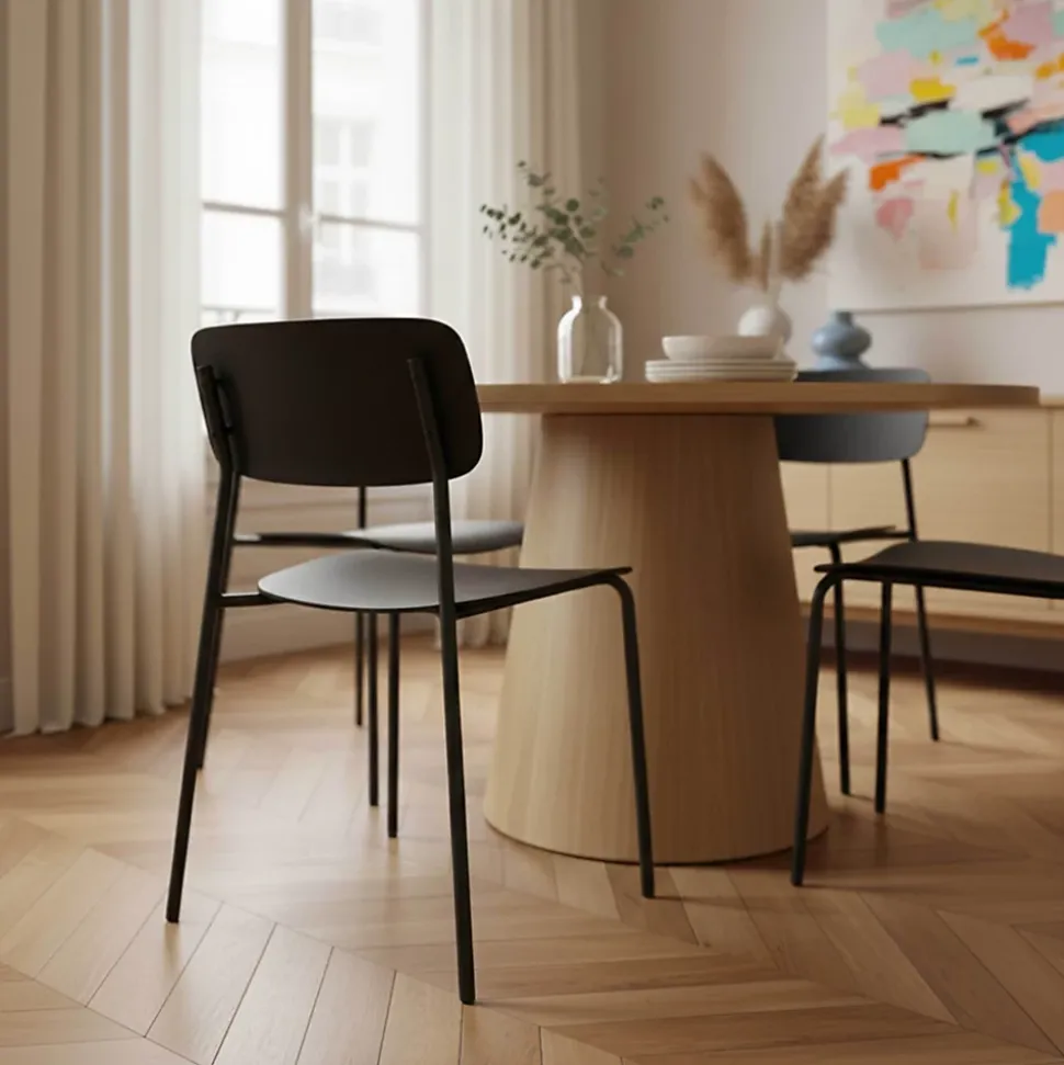 Lot de 2 chaises en acier et plastique noires Oviala