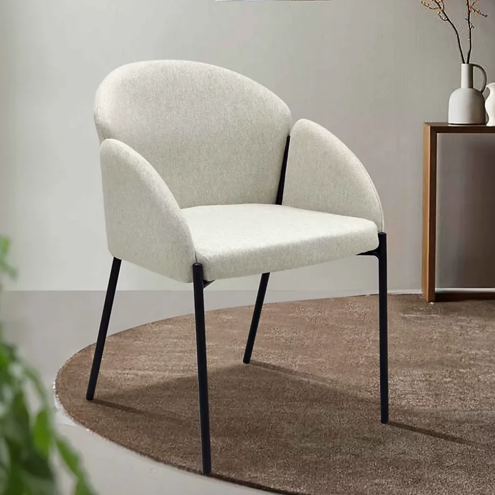 Lot de 2 chaises en acier et tissu beige Oviala