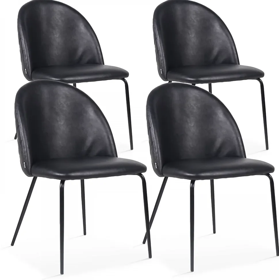 Lot de 4 chaises en textile enduit noir Oviala