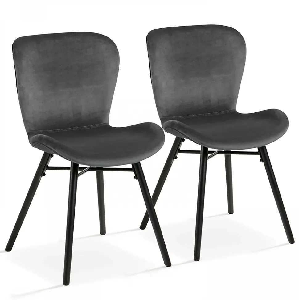 Lot de 2 chaises en velours gris anthracite Oviala