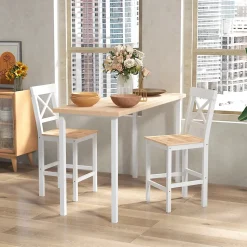 Lot de 2 chaises hautes chaises de bar style campagne chic dossier croisillon bois pin blanc naturel