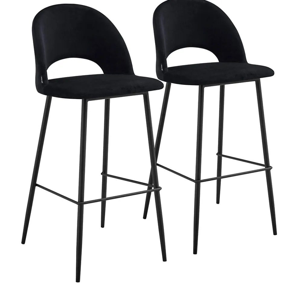 Lot de 2 chaises hautes en métal et velours noir Oviala