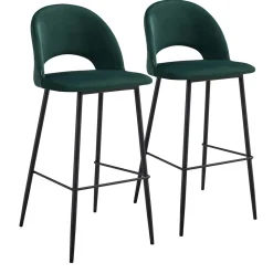 Lot de 2 chaises hautes en métal et velours vert Oviala