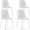 Lot de 4 chaises Kana blanches, pieds en métal et assise rembourrée