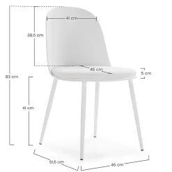 Lot de 4 chaises Kana blanches, pieds en métal et assise rembourrée