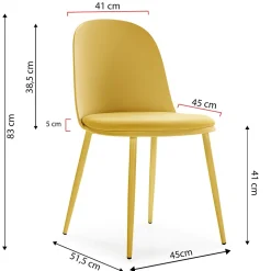 Lot de 4 chaises Kana moutarde, pieds en métal et assise rembourrée