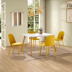 Lot de 4 chaises Kana moutarde, pieds en métal et assise rembourrée