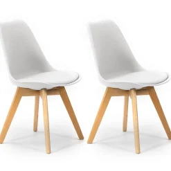 Lot de 2 Chaises Klara Blanc tapissées en Cuir synthétique avec Pieds Bois