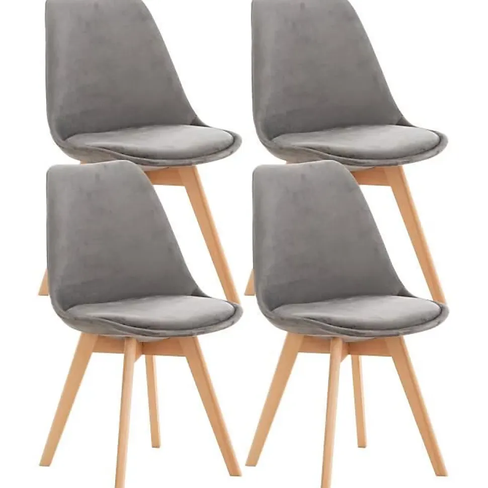 Lot de 4 chaises LinCHAVORNAY en velours gris - Style vintage - Pour salle à manger