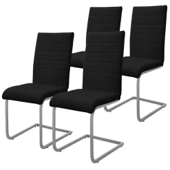 Lot de 4 chaises pied luge noir en simili cantilever à dossier haut pour salon