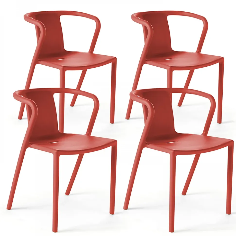 Lot de 4 chaises plastique rouge Oviala