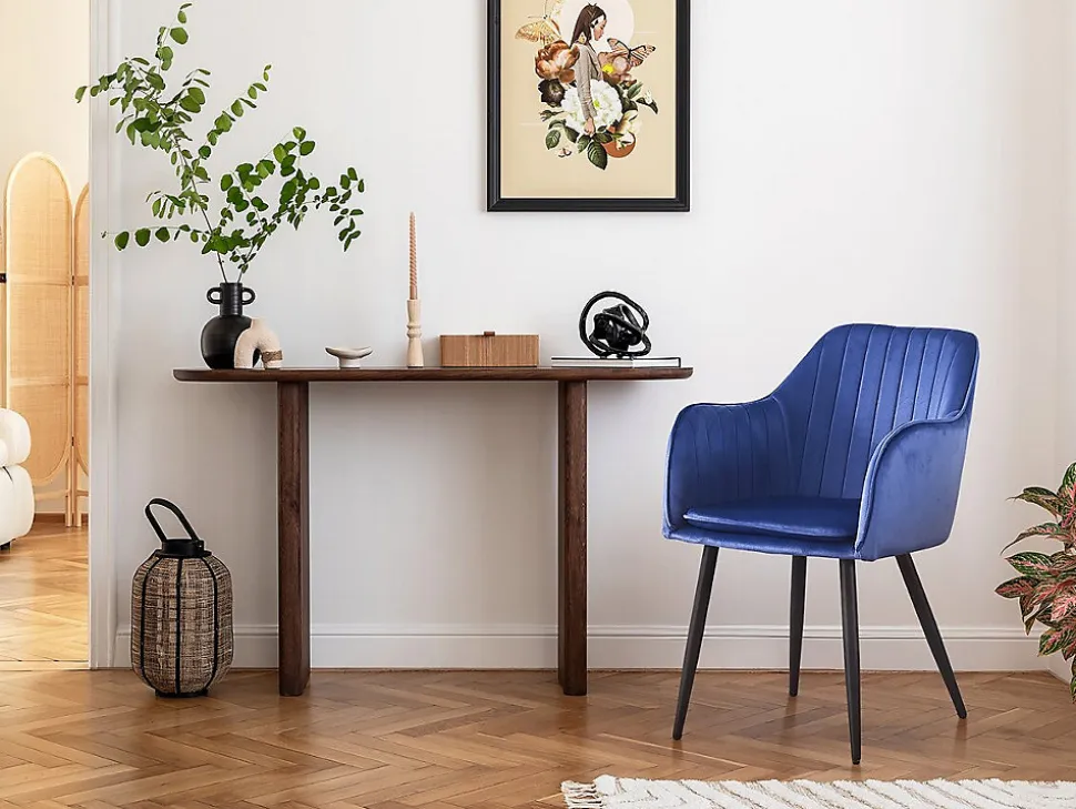 Lot de 2 chaises "Velma" en velours avec accoudoirs Bleu