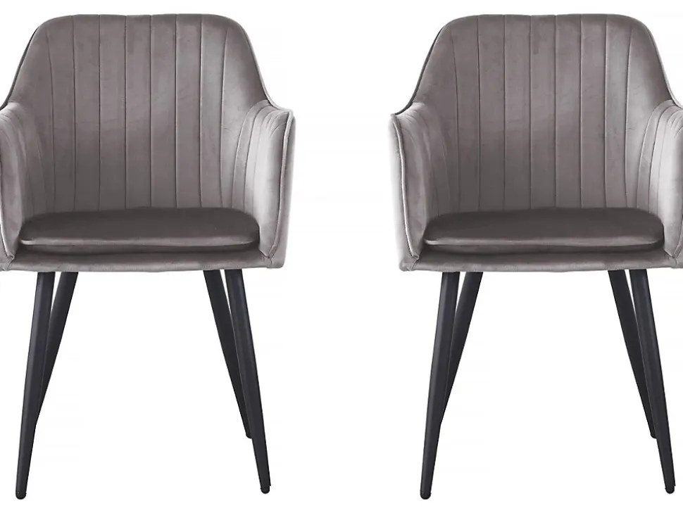Lot de 2 chaises "Velma" en velours avec accoudoirs Gris