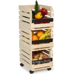 Lot de 3 clayettes en bois empilables pour fruits et légumes