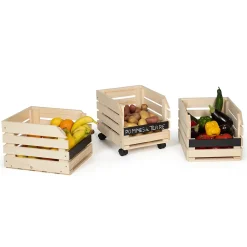 Lot de 3 clayettes en bois empilables pour fruits et légumes