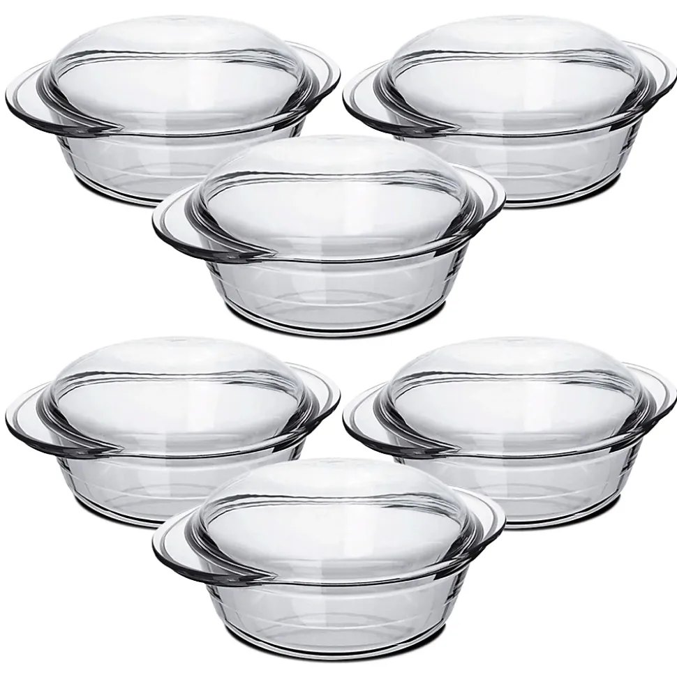 Lot de 6 cocotte ronde avec couvercle, casserole avec poignées en verre 2.3 L - Longueur 26 x Profondeur 20.2 x Hauteur 10.9 cm