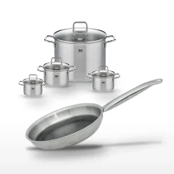 Lot de 4 Faitouts Elo Relief Solution en inox et Poêle 24cm