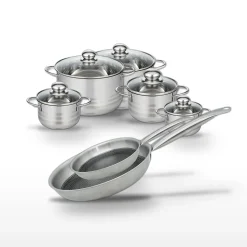 Lot de 4 Faitouts et 2 Poêles Elo Relief Solution en Acier Inoxydable