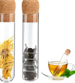 Lot de 2 infuseurs à thé en verre avec bouchon en bois