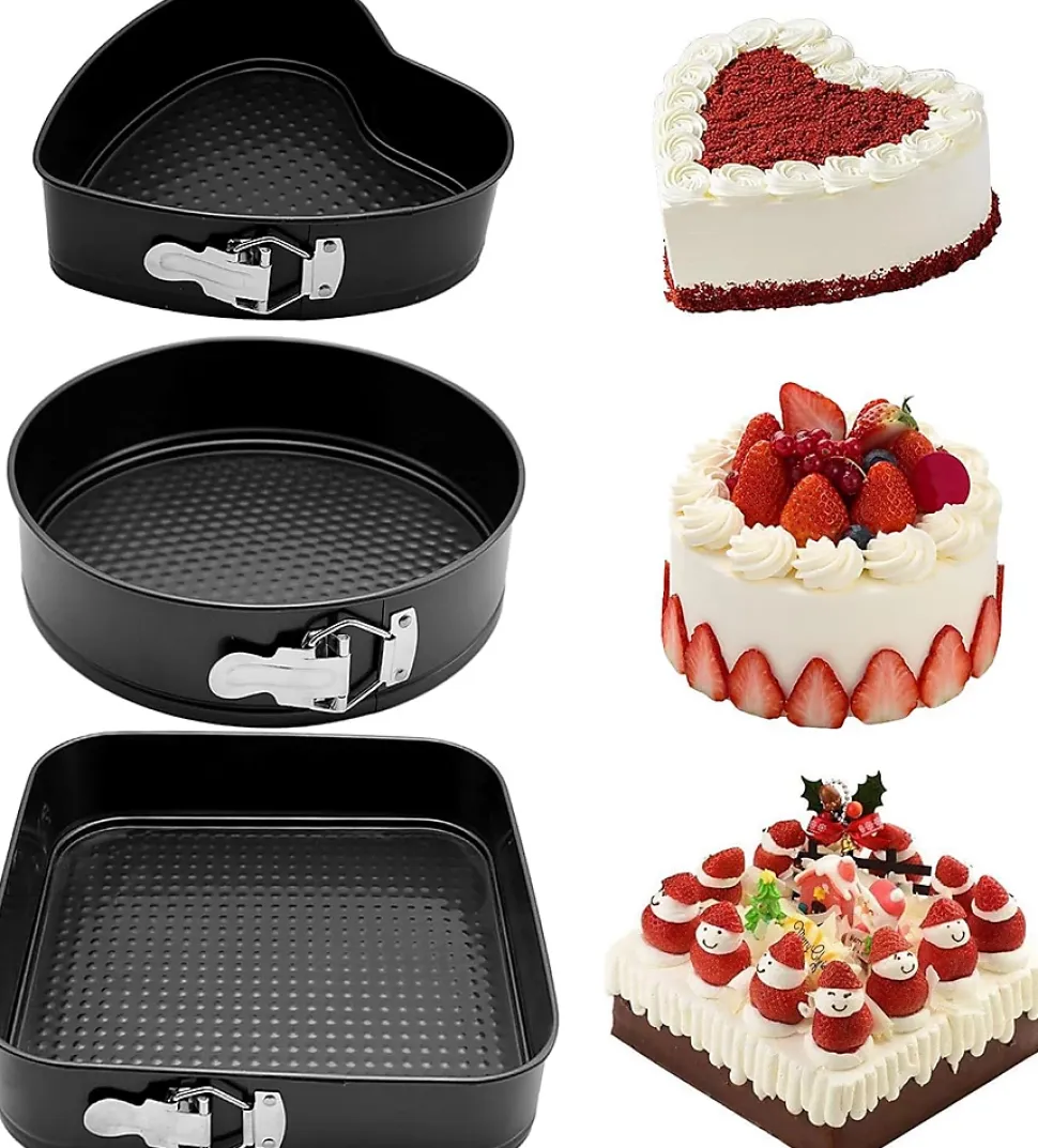 Lot de 3 moules à gâteau à charnière (17,8 cm, 20,3 cm, 22,9 cm) en forme de cœur