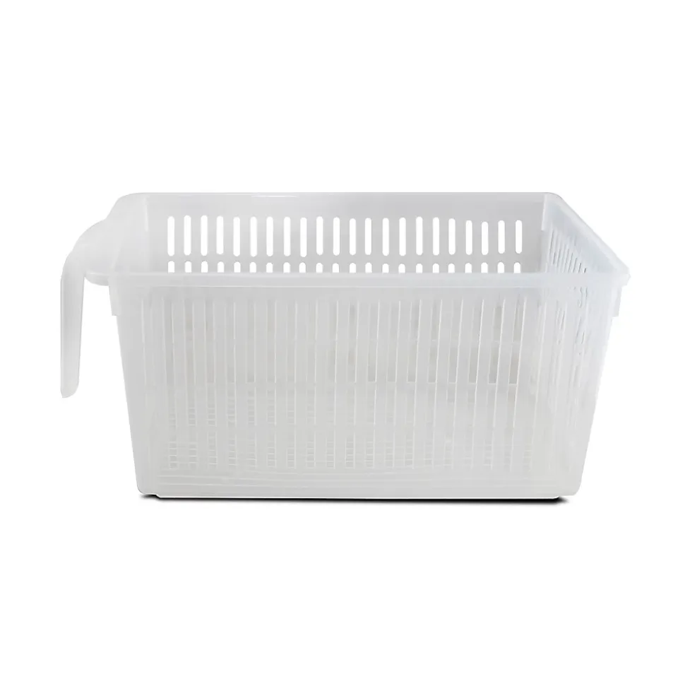 Lot de 4 organisateur de rangement pour réfrigérateur, bac de rangement effet maille avec poignée - L 28.7 x P 15.9 x H 11.4 cm