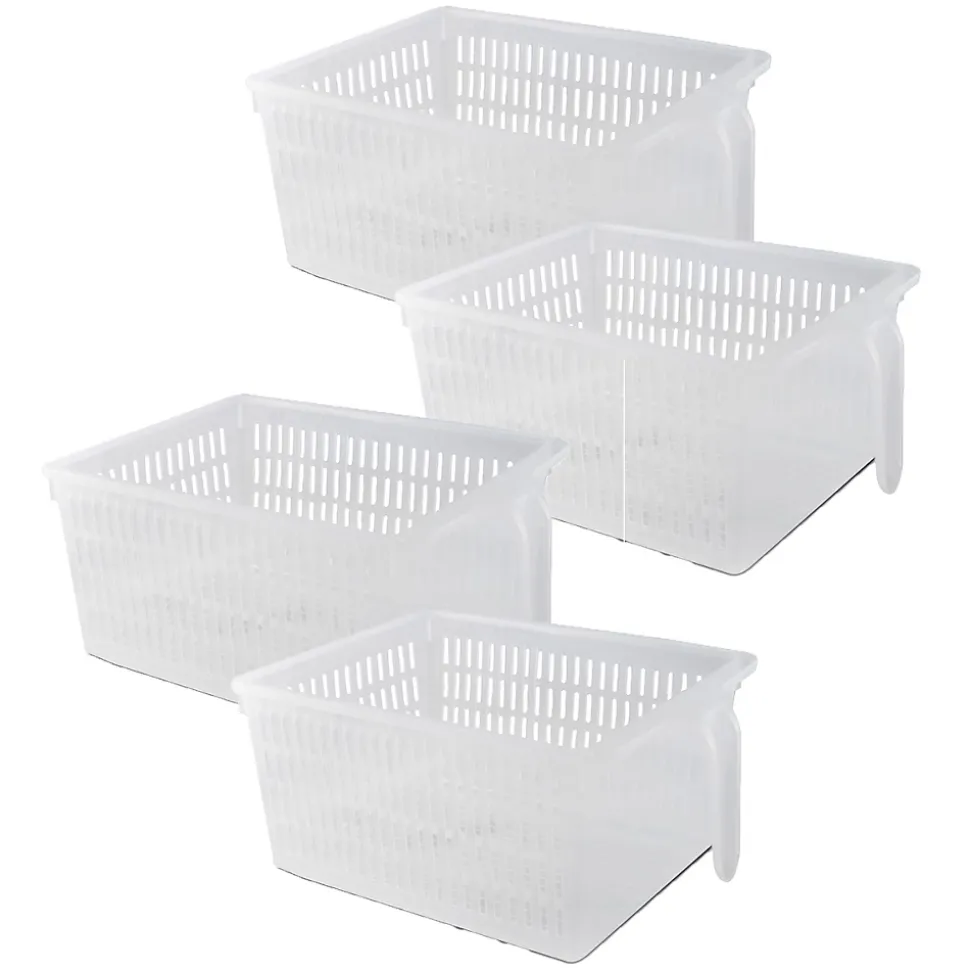 Lot de 4 organisateur de rangement pour réfrigérateur, bac de rangement effet maille avec poignée - L 28.7 x P 15.9 x H 11.4 cm