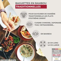 Lot de 10 paires de baguettes de 23cm en bambou Fackelmann Asia Line
