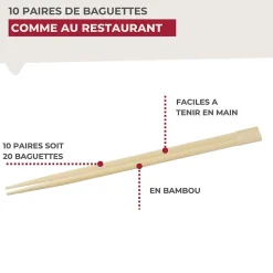 Lot de 10 paires de baguettes de 23cm en bambou Fackelmann Asia Line