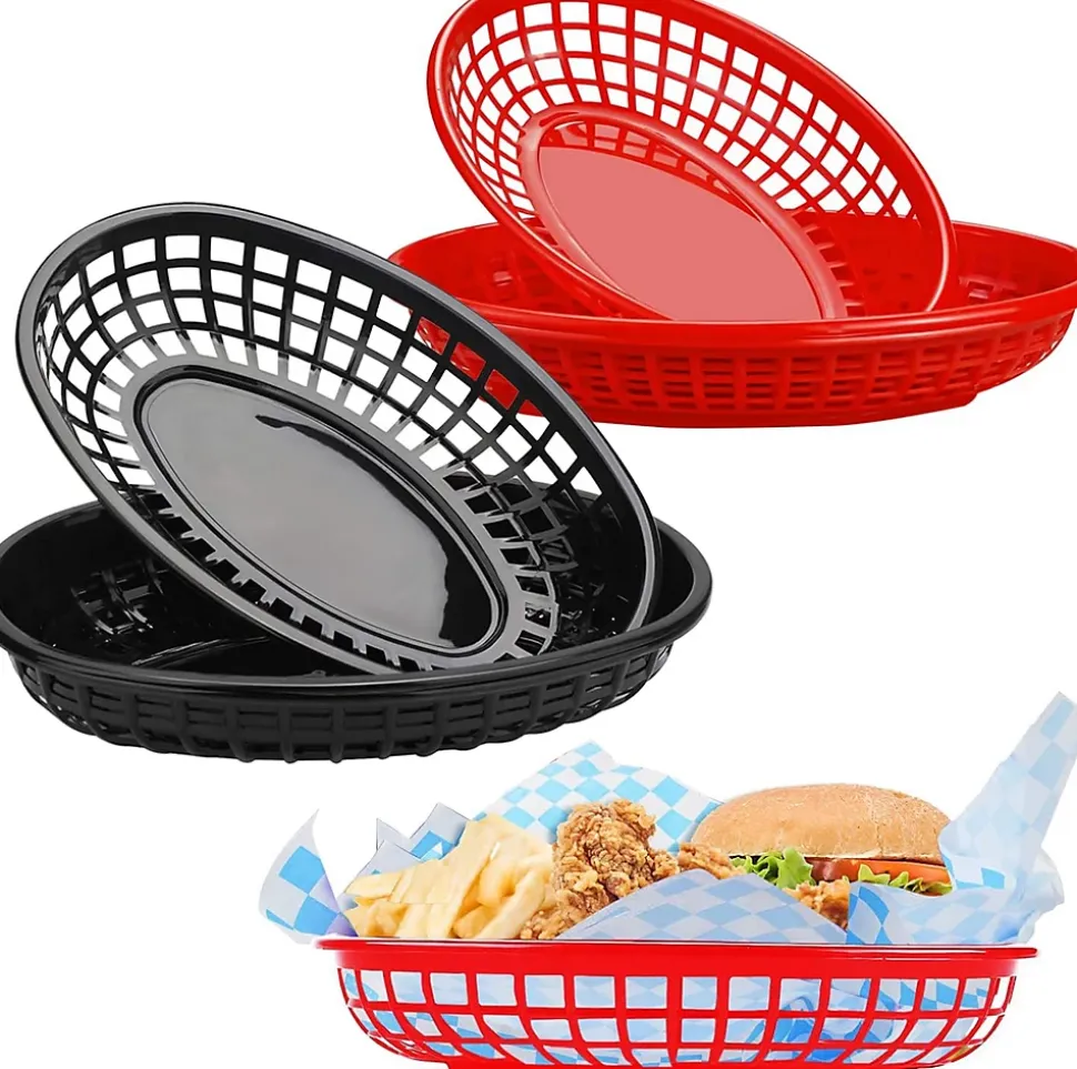 Lot de 6 Paniers Alimentaires Plastique Rouge & Noir
