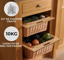 Lot de 3 Paniers Coulissants en Osier 500 mm