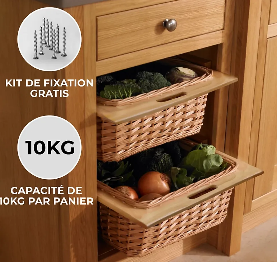 Lot de 2 Paniers Coulissants en Osier 500 mm