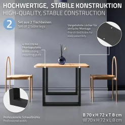 Lot de 2 pieds de table ECD Germany forme rectangulaire 70x72 cm noir acier revêtu par poudre