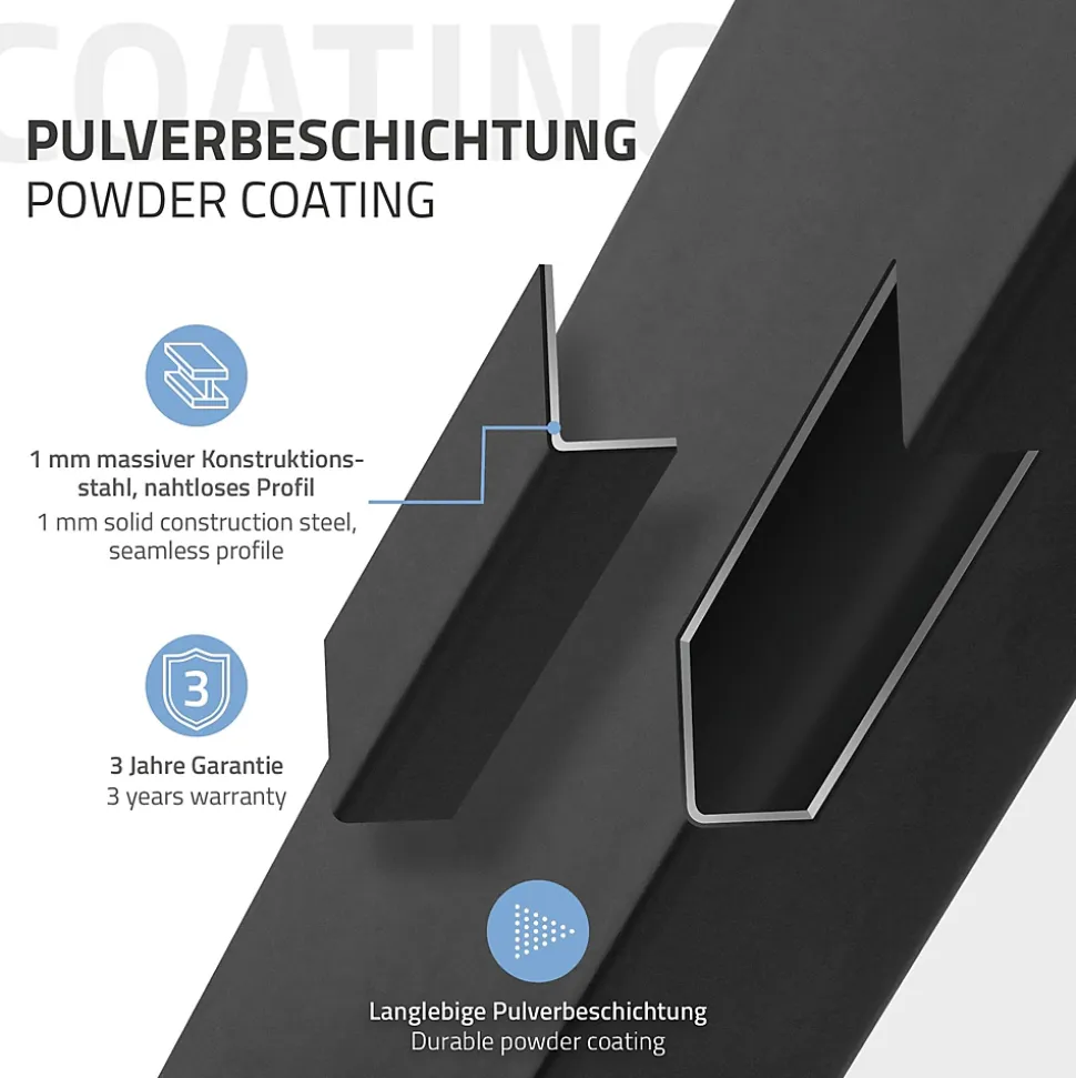 Lot de 2 pieds de table ECD Germany forme trapèze 60x72 cm noir acier revêtu par poudre robuste