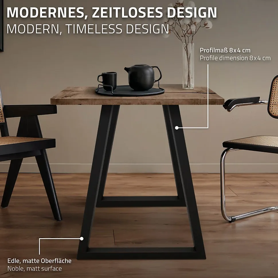 Lot de 2 pieds de table ECD Germany forme trapèze 60x72 cm noir acier revêtu par poudre robuste