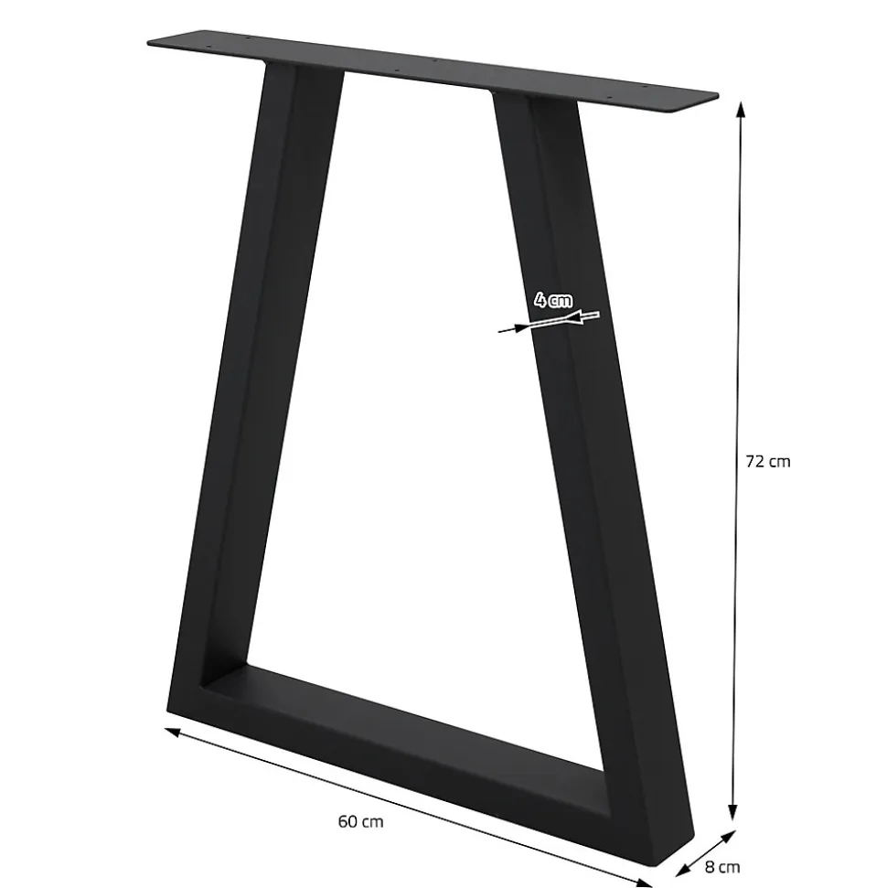 Lot de 2 pieds de table ECD Germany forme trapèze 60x72 cm noir acier revêtu par poudre robuste