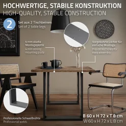 Lot de 2 pieds de table ECD Germany forme rectangulaire 60x72 cm anthracite acier revêtu par poudre